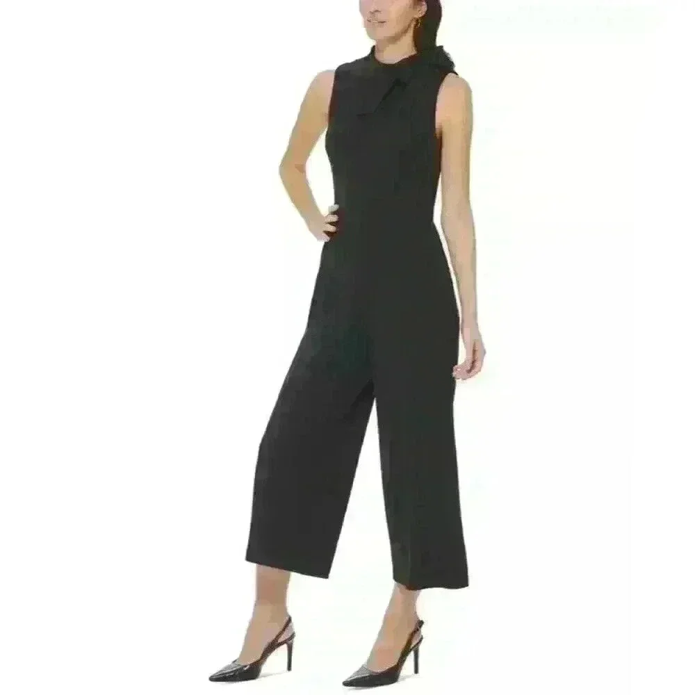 NEW! Calvin Klein Women's Bow-Embellished Mock Neck Cropped Wide-Leg Jumpsuit - Picture 3 of 3